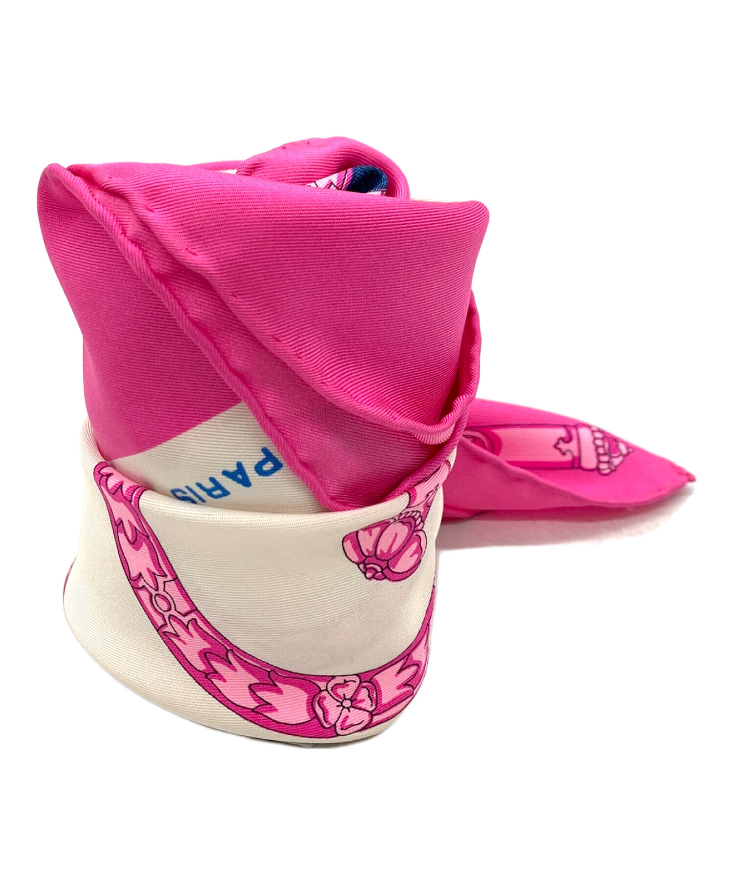 CELINE ピンク シルクスカーフ 中古・古着通販】CELINE (セリーヌ) シルクスカーフ ホワイト×ピンク