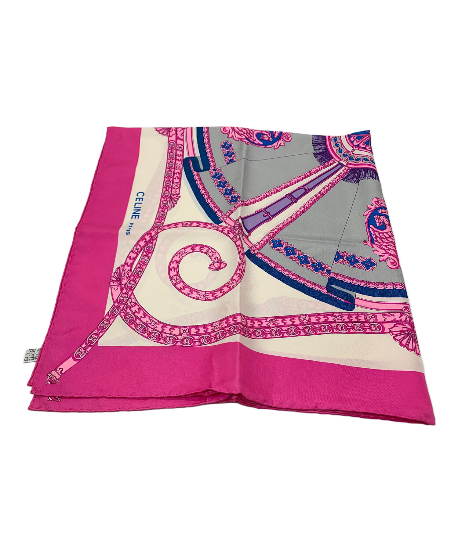 中古・古着通販】CELINE (セリーヌ) シルクスカーフ ホワイト×ピンク