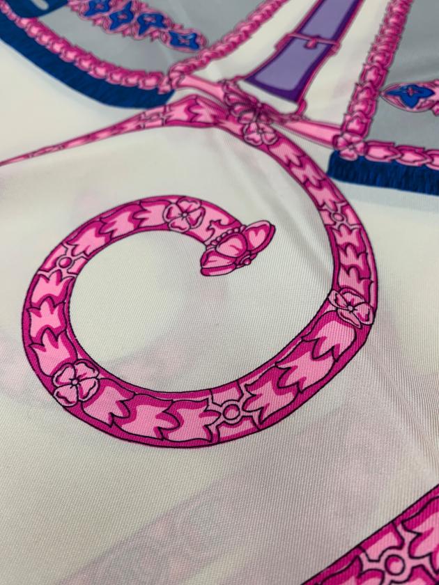 中古・古着通販】CELINE (セリーヌ) シルクスカーフ ホワイト×ピンク