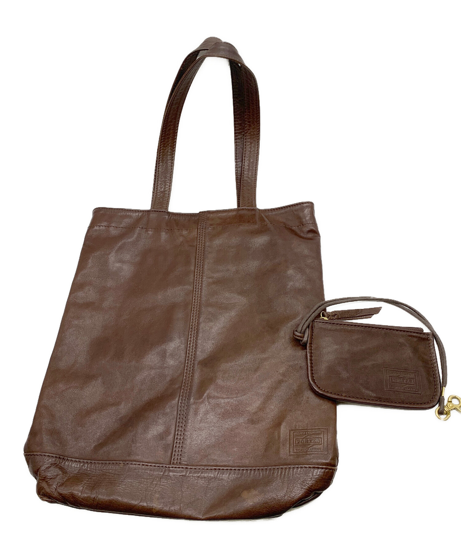 中古・古着通販】PORTER (ポーター) レザートートバッグ ブラウン