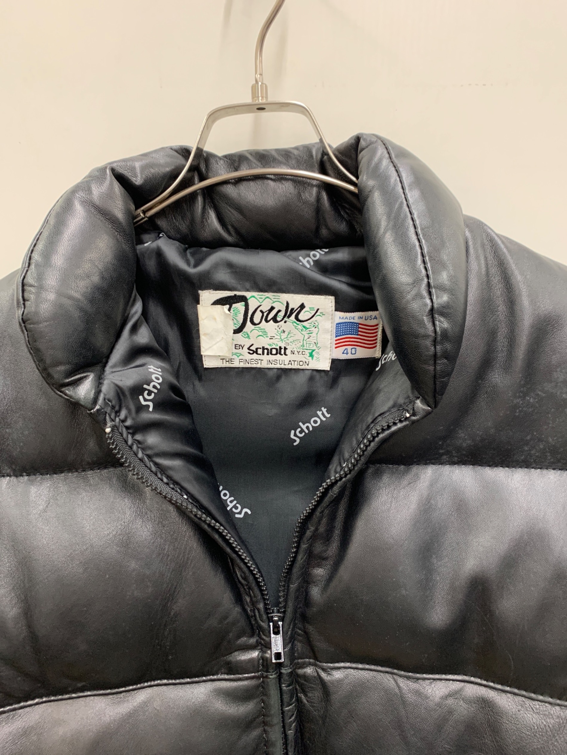 中古・古着通販】Schott (ショット) レザーダウンジャケット ブラック 