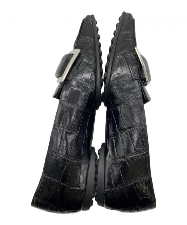 美品✨sergio rossi バックル付き クロコ型押し スクエアトゥ 中古・古着通販】sergio rossi (セルジオロッシ) クロコ型押しレザー