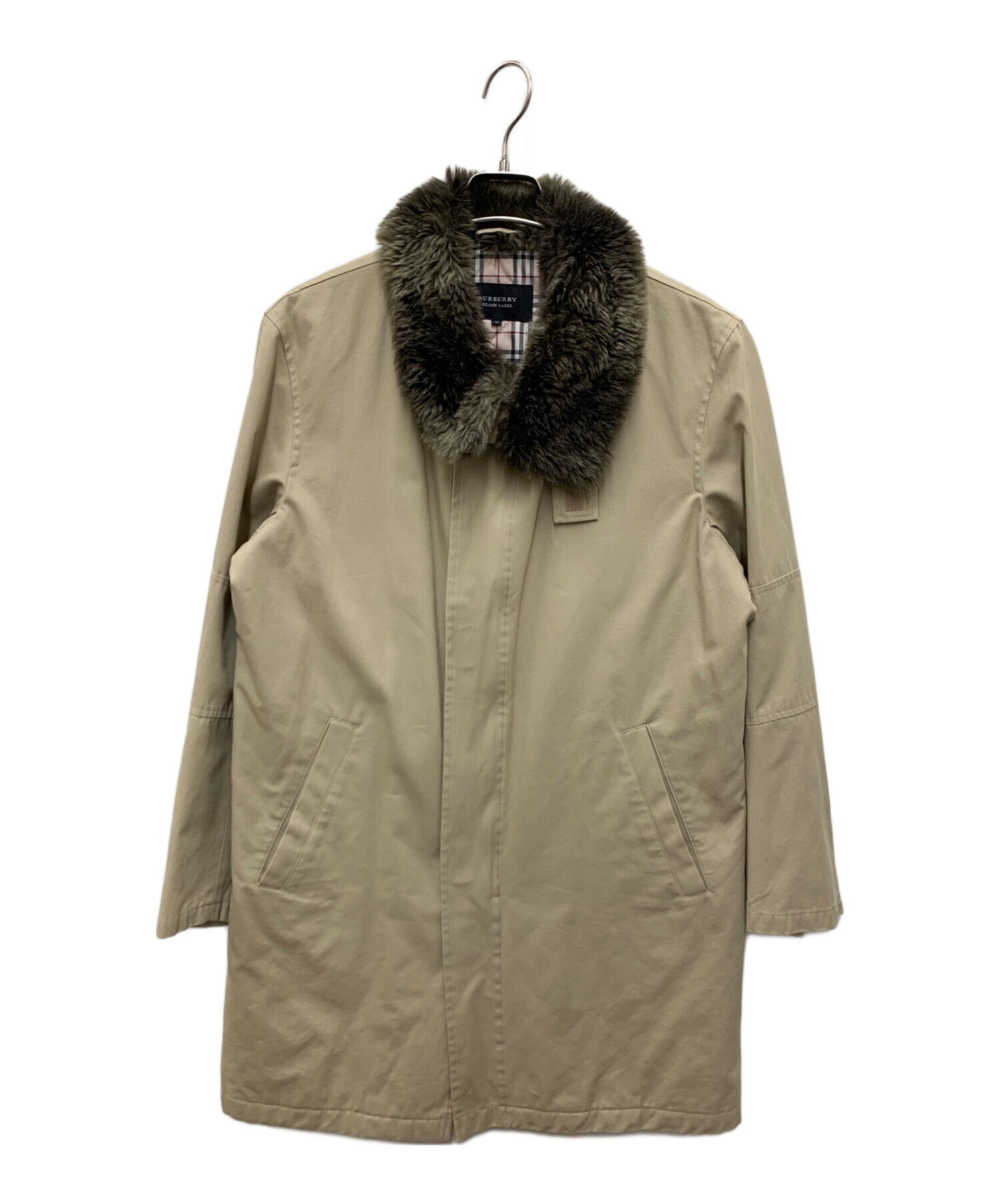 BURBERRY BLACK LABEL モッズコート　M タヌキファー　カーキ 中古・古着通販】BURBERRY BLACK LABEL (バーバリーブラックレーベル