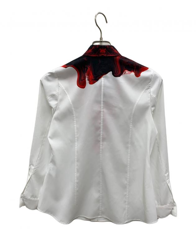 中古・古着通販】hazama (ハザマ) 長袖シャツ ホワイト×レッド 中古・古着通販】hazama (ハザマ) 長袖シャツ ホワイト×レッド