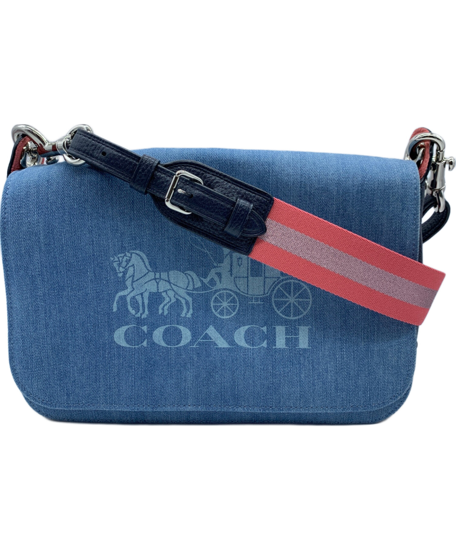 コーチショルダーバック中古 中古・古着通販】COACH (コーチ) ショルダーバッグ ブルー×ピンク