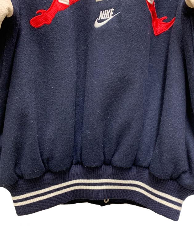中古・古着通販】NIKE (ナイキ) 袖レザースタジャン ネイビー