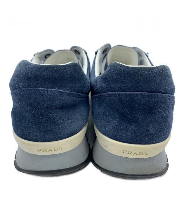 PRADA ネイビー シルバー スニーカー 中古・古着通販】PRADA (プラダ) ローカットスニーカー ネイビー