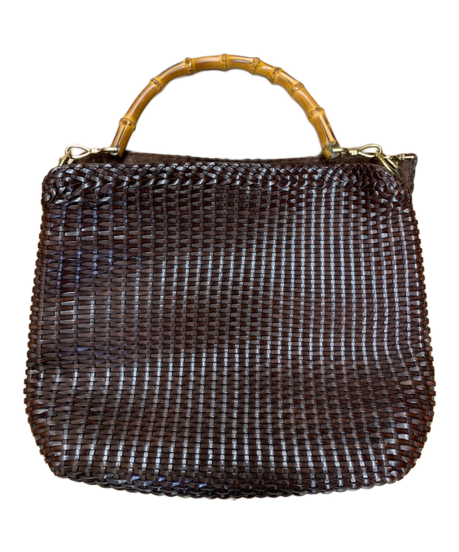 GUCCI 2WAYレザーバック 中古・古着通販】GUCCI (グッチ) 編み込みレザー2WAYバッグ ブラウン