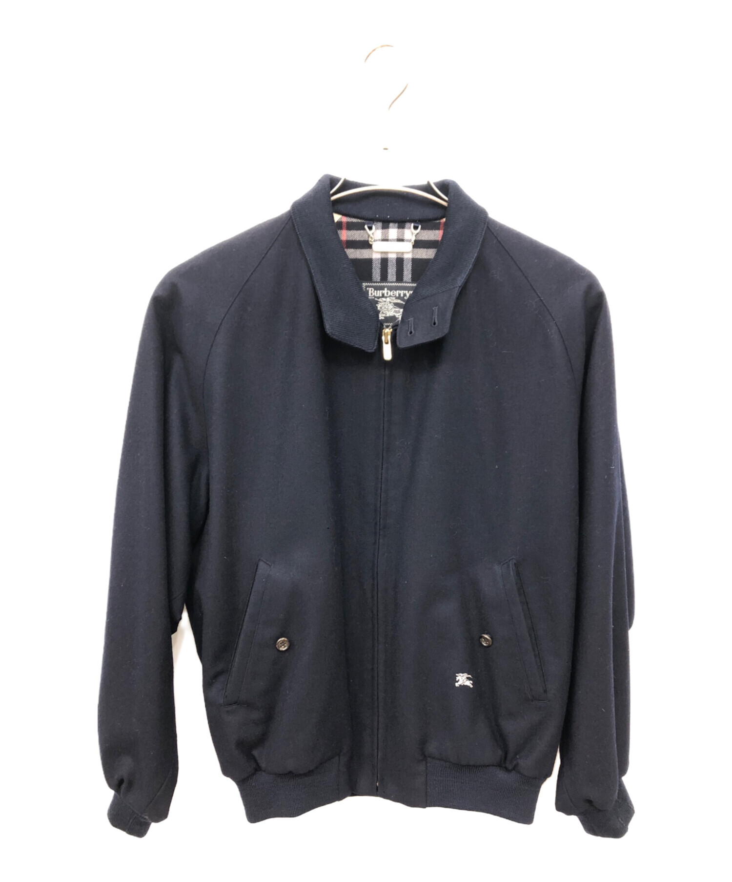 【美品】バーバリー スウィングトップ ノバチェック ダブルジップ ネイビー 綿 バーバリー スイングトップ ハリントンジャケット ノバチェック ジップ