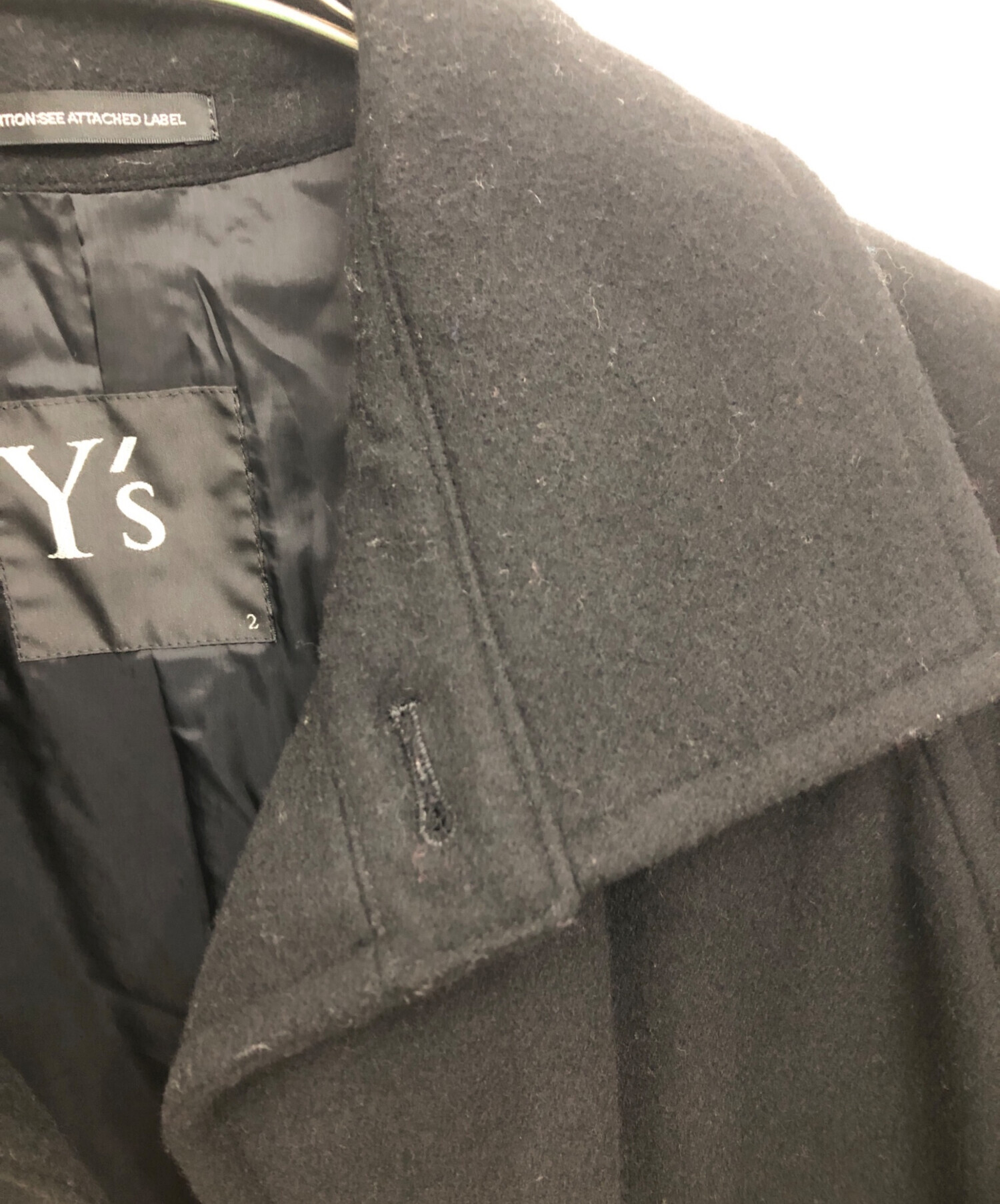 中古・古着通販】Y's (ワイズ) ウールコート ブラック サイズ:3(L相当