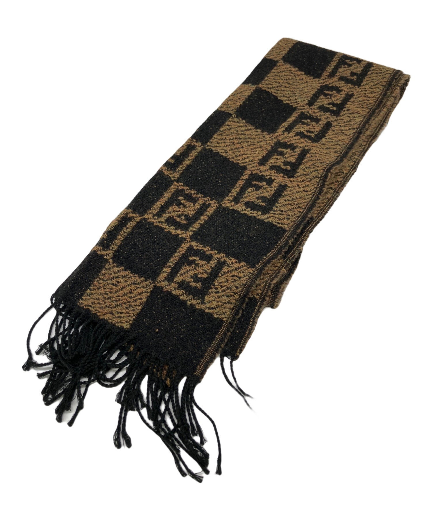 Fendi FFロゴマフラー ベージュ・ブラック 中古・古着通販】FENDI (フェンディ) マフラー ベージュ×ブラック