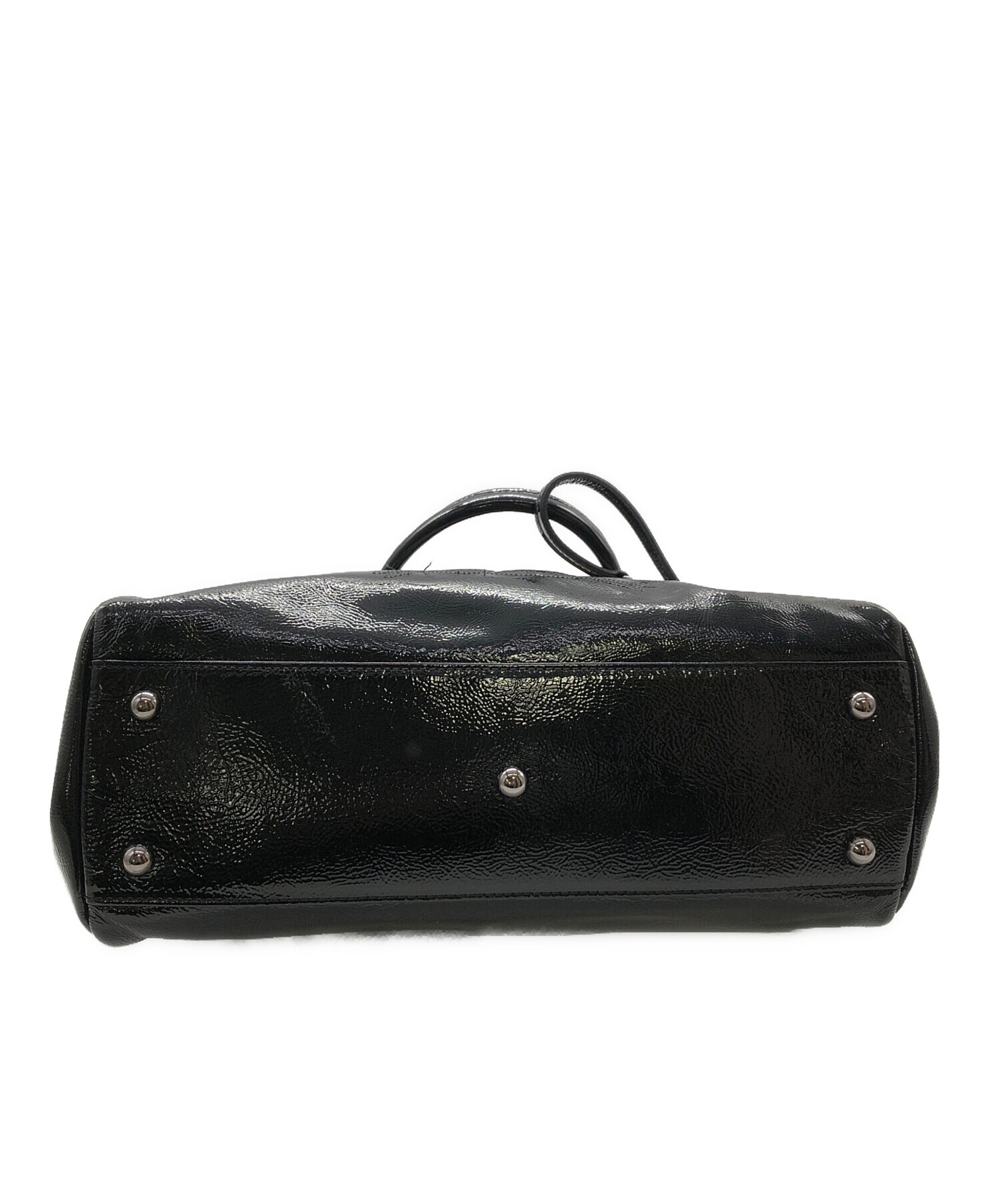 LONGCHAMP ロンシャン ハンドバッグ ファー エナメル ブラック 中古・古着通販】LONGCHAMP (ロンシャン) エナメル2ウェイバッグ