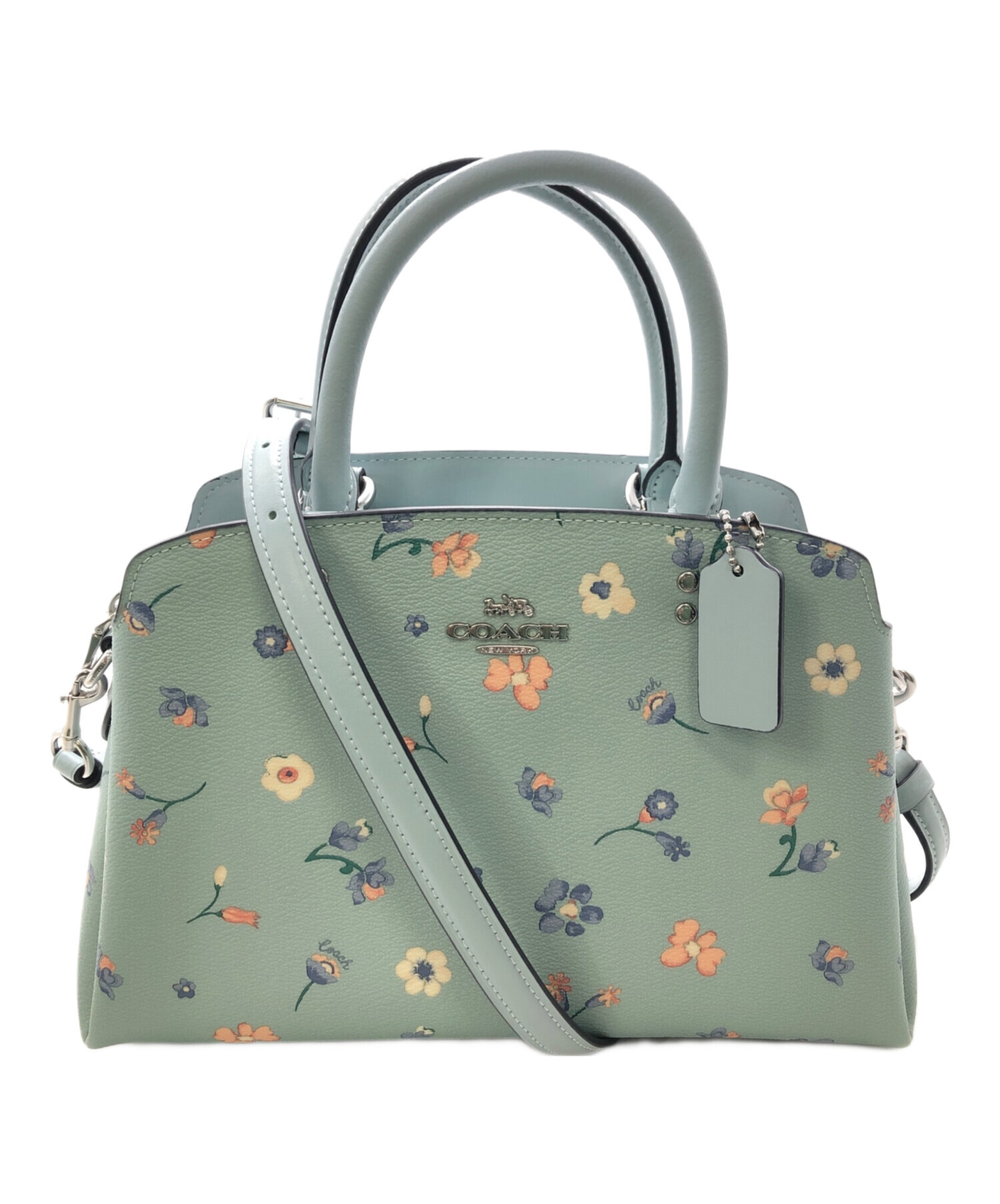 花*見様 COACH デニムブルー ハンドバッグ 花モチーフ コーチの新作バッグ、デニム×レザーに花モチーフを組み合わせた日本