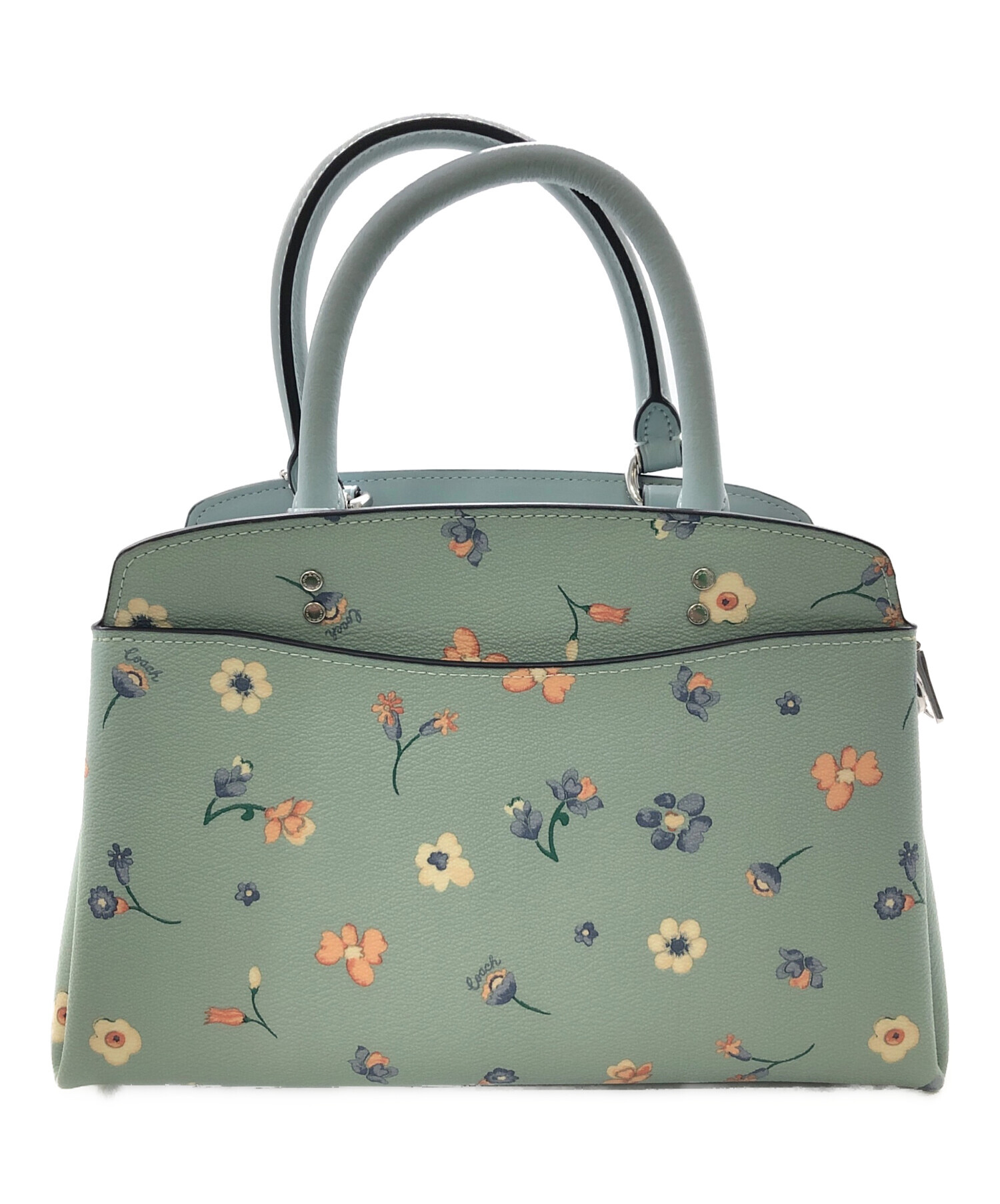 花*見様 COACH デニムブルー ハンドバッグ 花モチーフ コーチの新作バッグ、デニム×レザーに花モチーフを組み合わせた日本