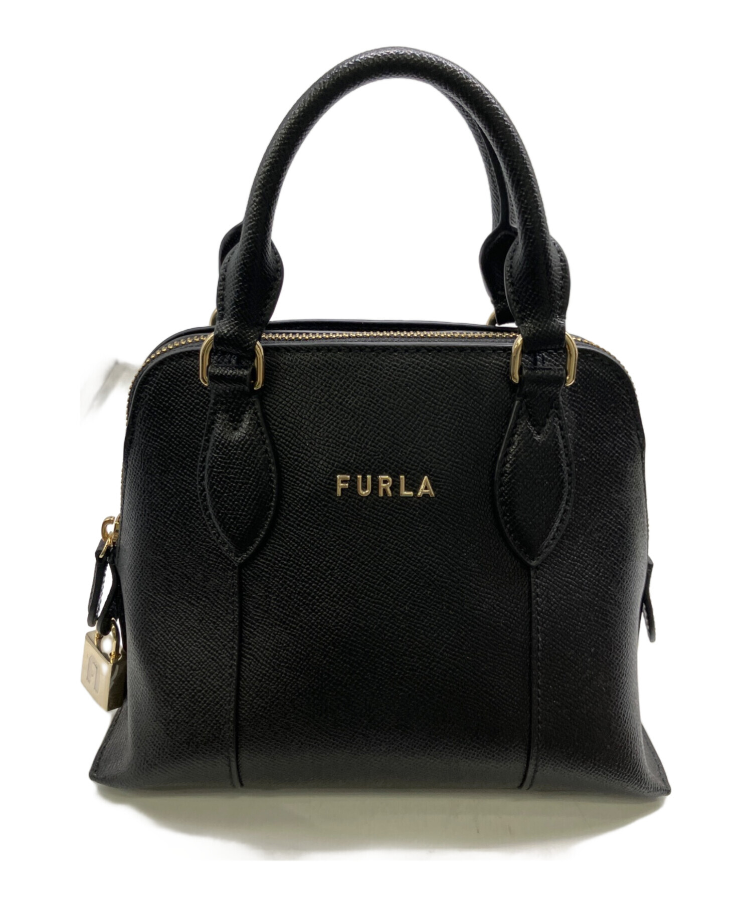 【未使用級】FURLA ブラック ミニハンドバッグ　黒 ブラック 中古・古着通販】FURLA (フルラ) ミニトートバッグ ブラック｜ブランド