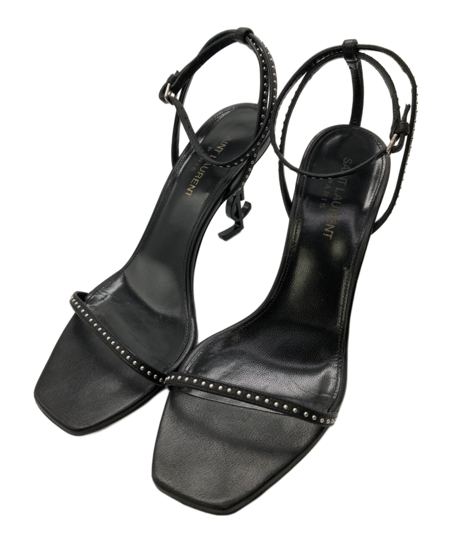 イヴ・サンローラン　ヒール オピウム サンダル（ブラック／パテントレザー＆ブラックメタル