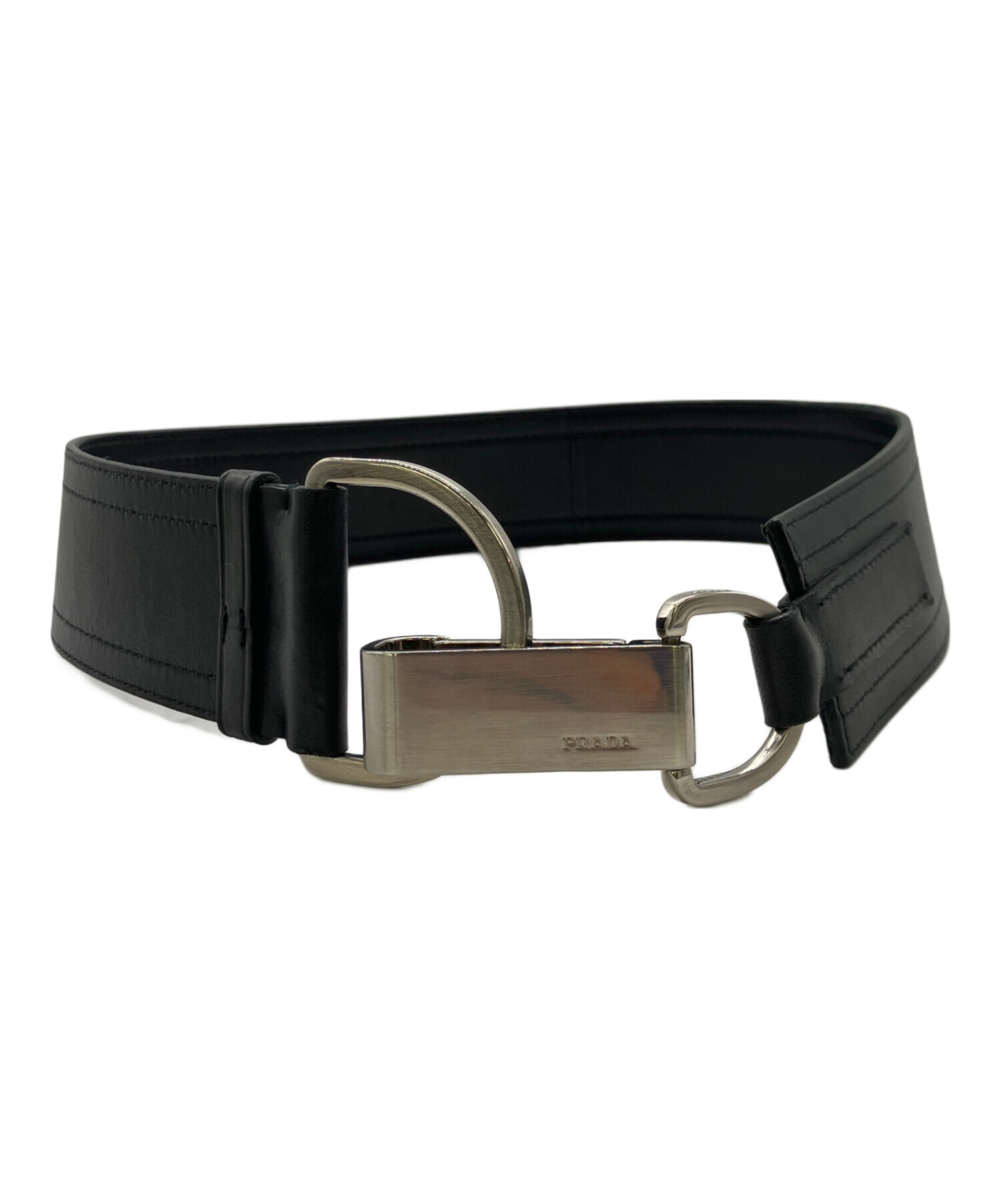 新品タグ付きプラダ レザーベルト 太ベルト レディース 2013FW 30/75 中古・古着通販】PRADA (プラダ) レザーベルト ブラック｜ブランド