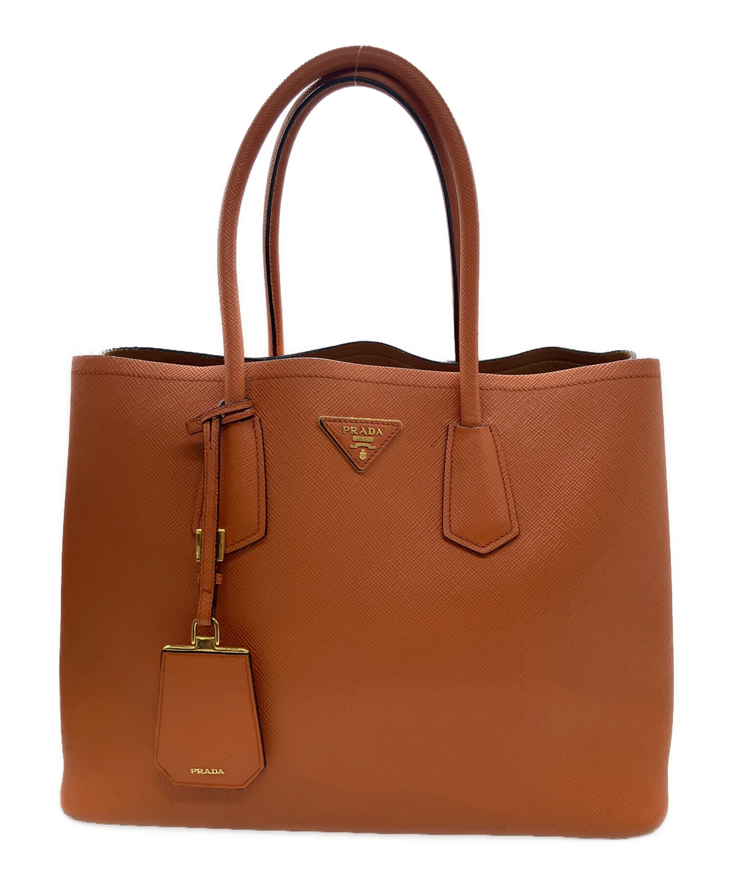 中古PRADAプラダビジネスバッグ型押し茶 中古・古着通販】PRADA (プラダ) サフィアーノ オレンジ｜ブランド
