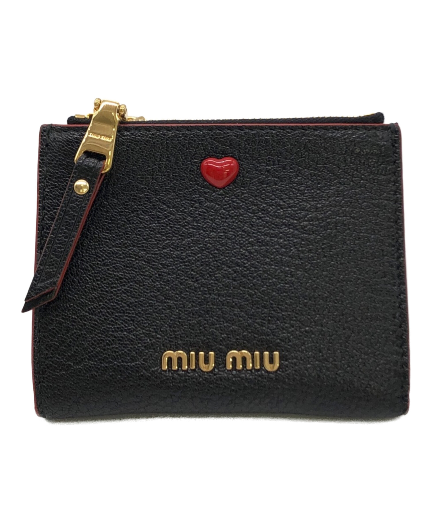 中古・古着通販】MIU MIU (ミュウミュウ) 2つ折り財布 ブラック×レッド