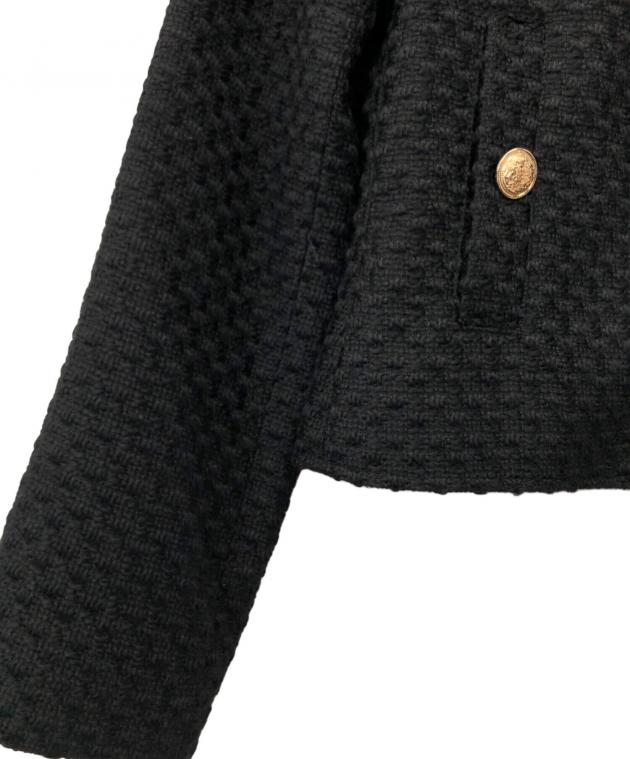 中古・古着通販】ZARA (ザラ) ノーカラーツイードジャケット ブラック