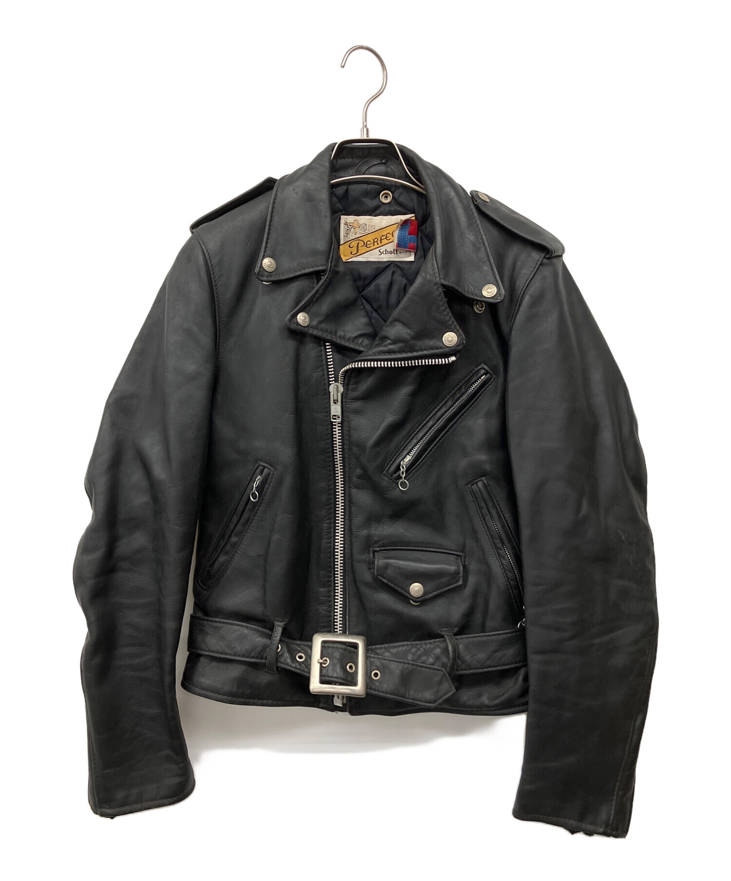 チャン様34 良品 ショット ライダースジャケット ライダースコート 黒 銀 中古・古着通販】Schott (ショット) ライダースジャケット ブラック