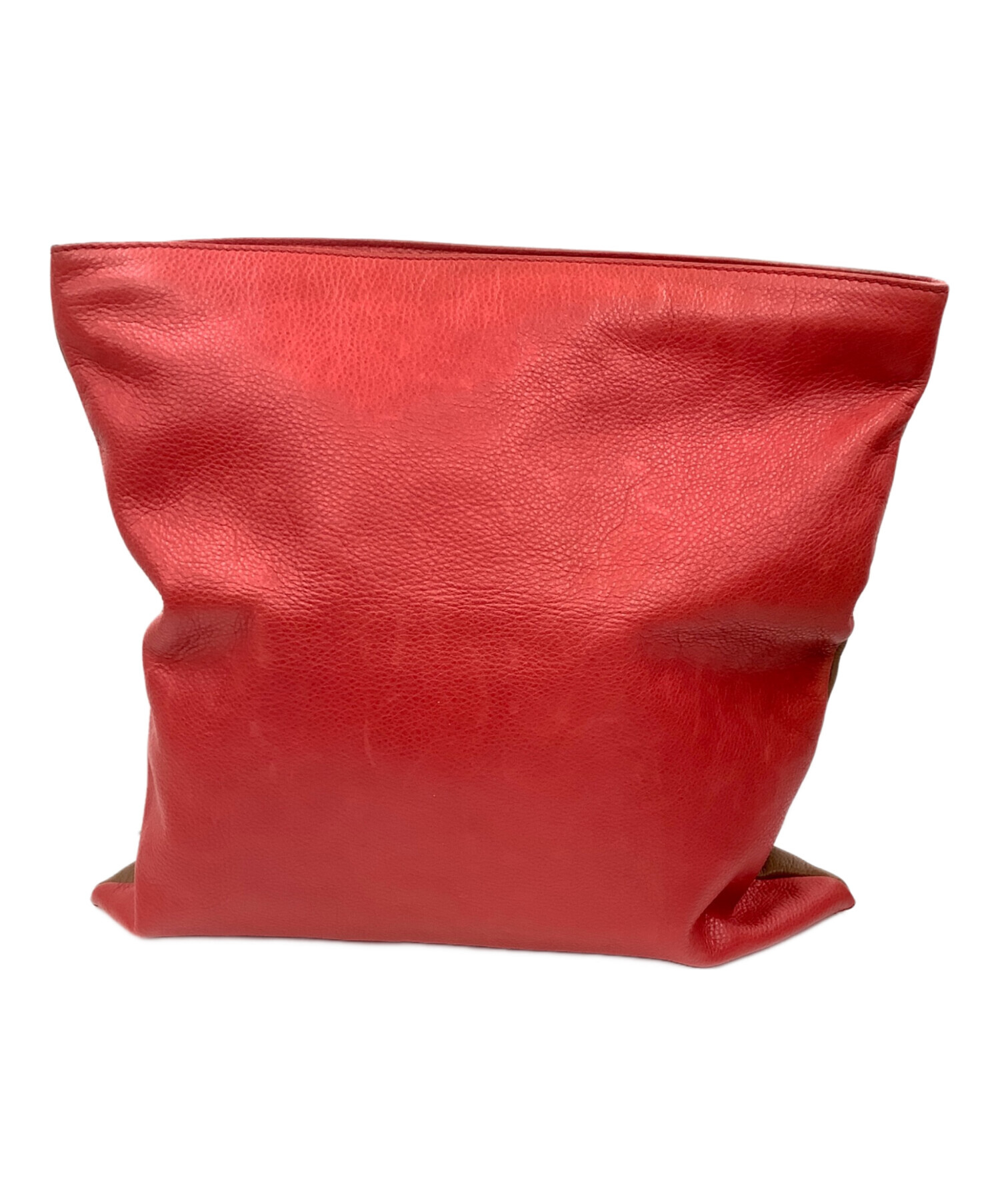 FENDI 赤 クラッチバッグ 中古・古着通販】FENDI (フェンディ) Leather Foldover Clutch Bag