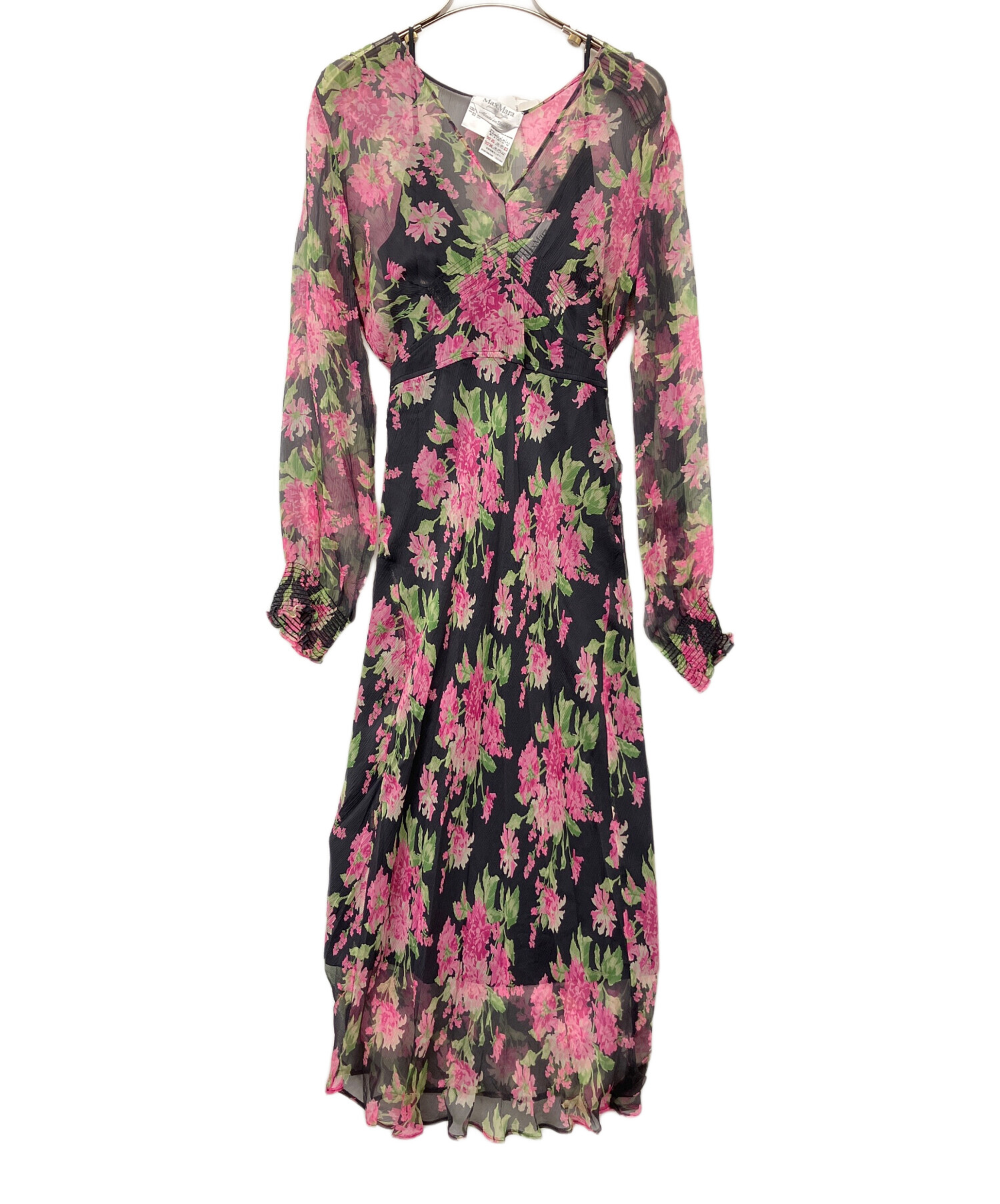 Max Mara シルク花柄 口ングワンピース シルクドレス 38 近年モデル 中古・古着通販】MaxMara (マックスマーラ) シルク花柄ワンピース