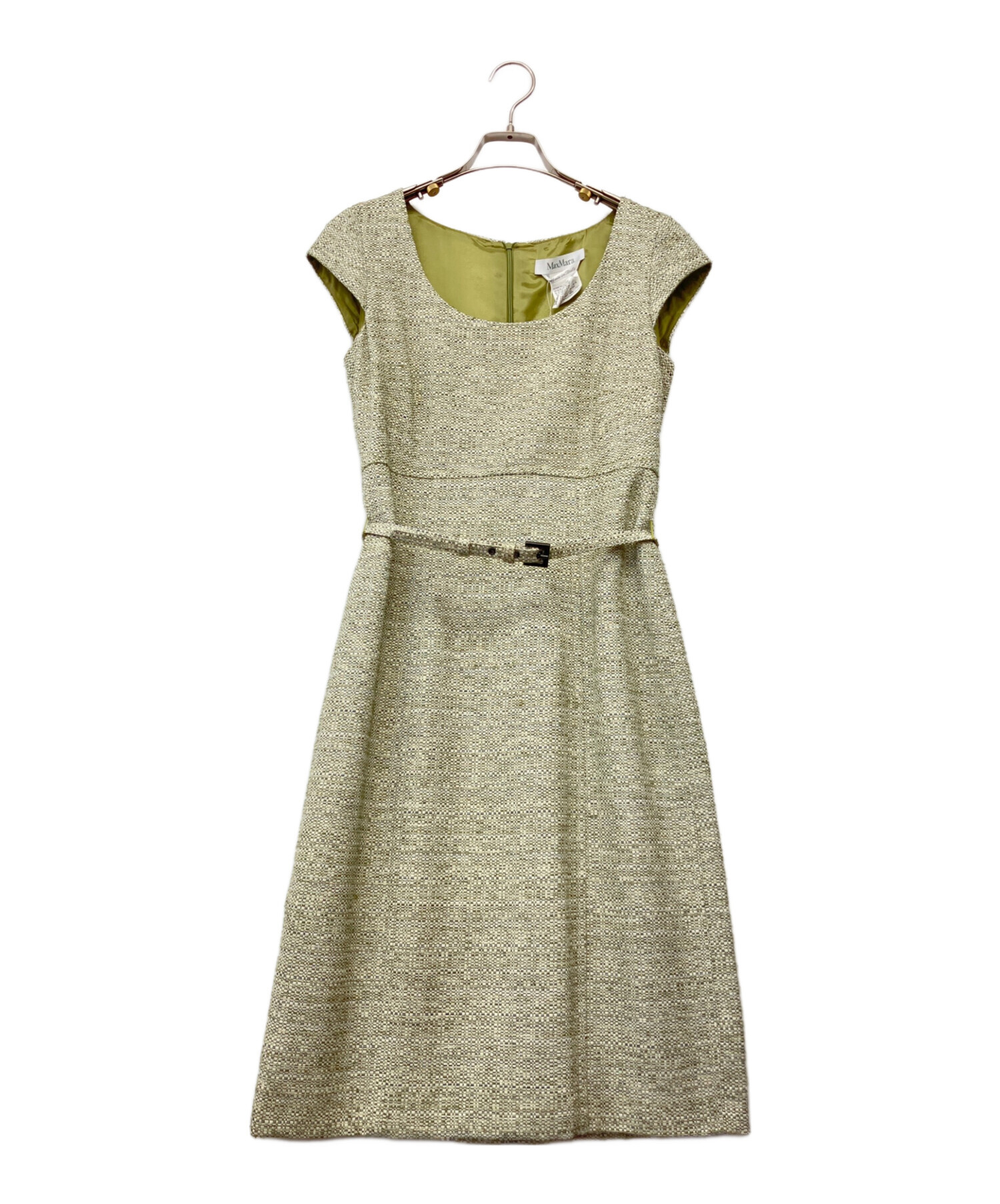 Max Mara ノースリーブワンピース 38ベージュ 中古・古着通販】MaxMara (マックスマーラ) ベルテッドノースリーブ