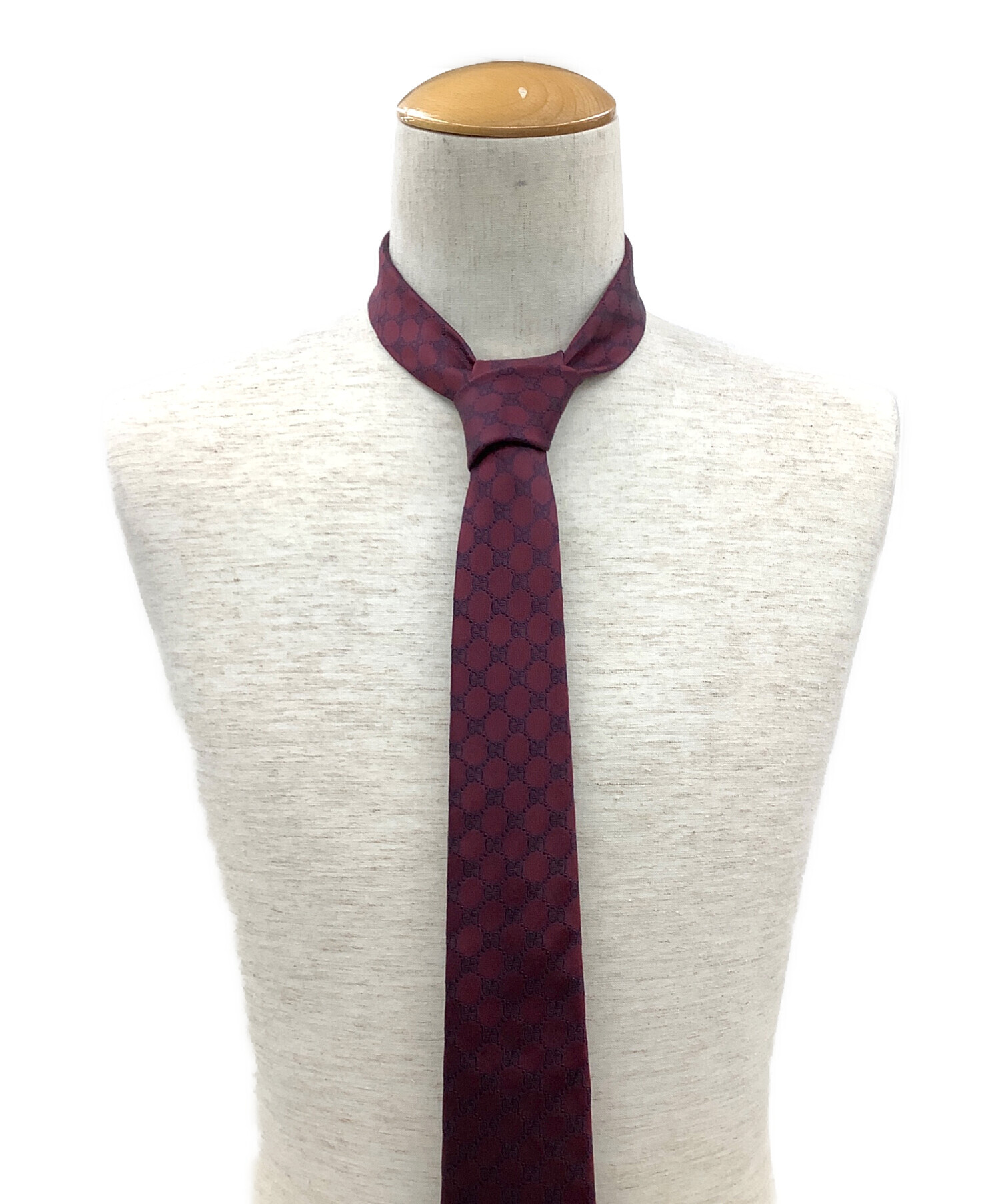 グッチ GUCCI  ネクタイ シルク100％  レッドブラウン【中古】 中古・古着通販】GUCCI (グッチ) シルクネクタイ ワインレッド サイズ
