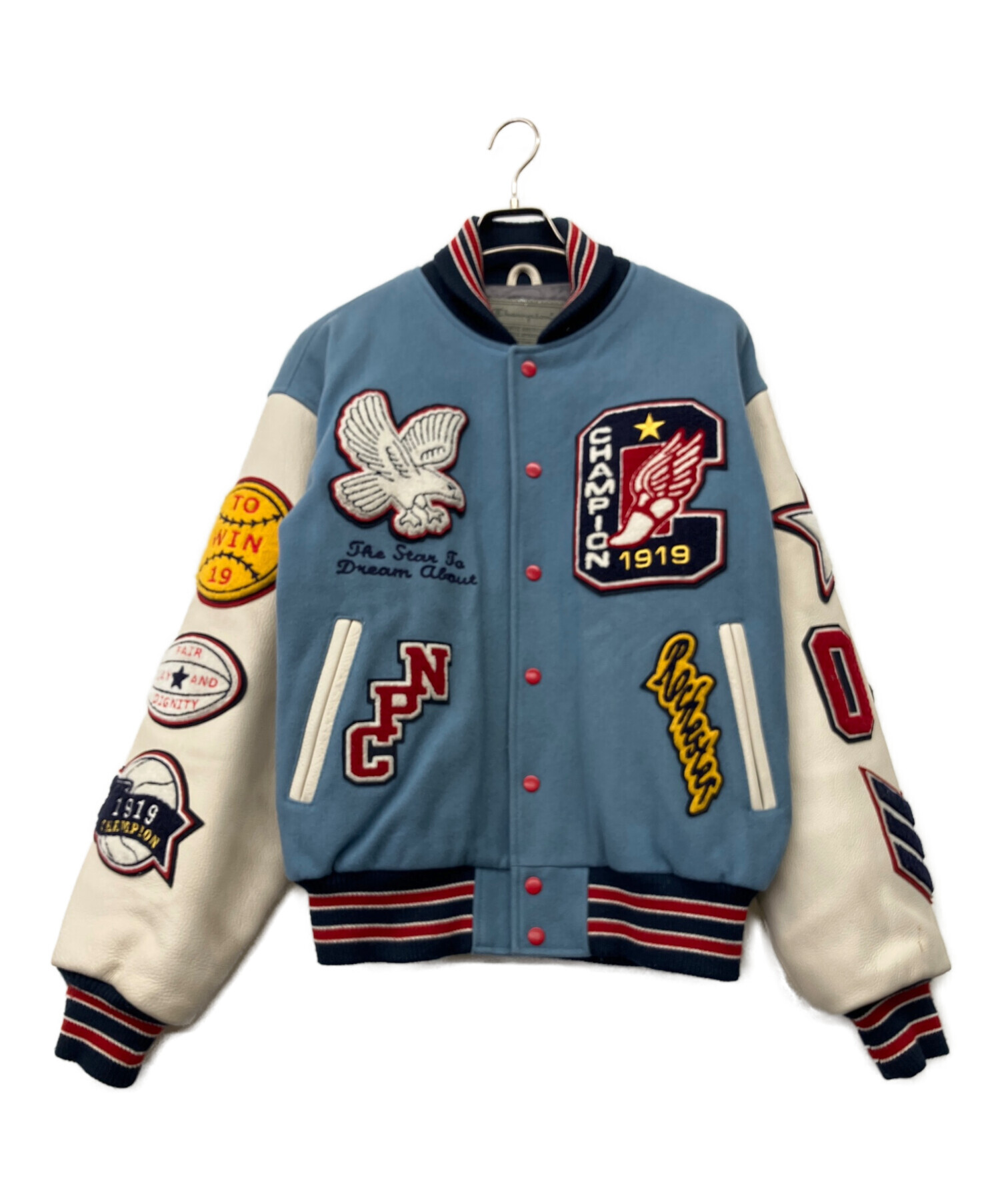 Champion 80th記念 スタジャン チャンピオン フルデコ 中古・古着通販】Champion (チャンピオン) フルデコスタジャン ブルー