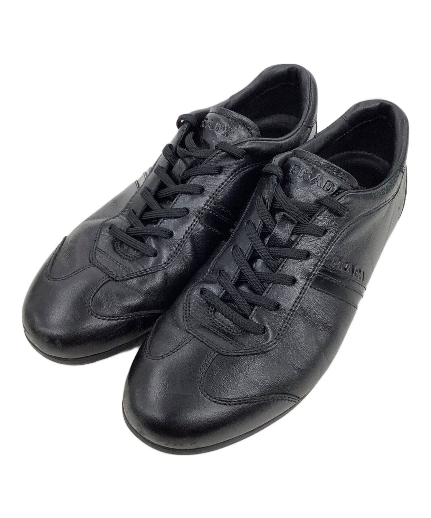 中古・古着通販】PRADA (プラダ) レザースニーカー ブラック サイズ:6