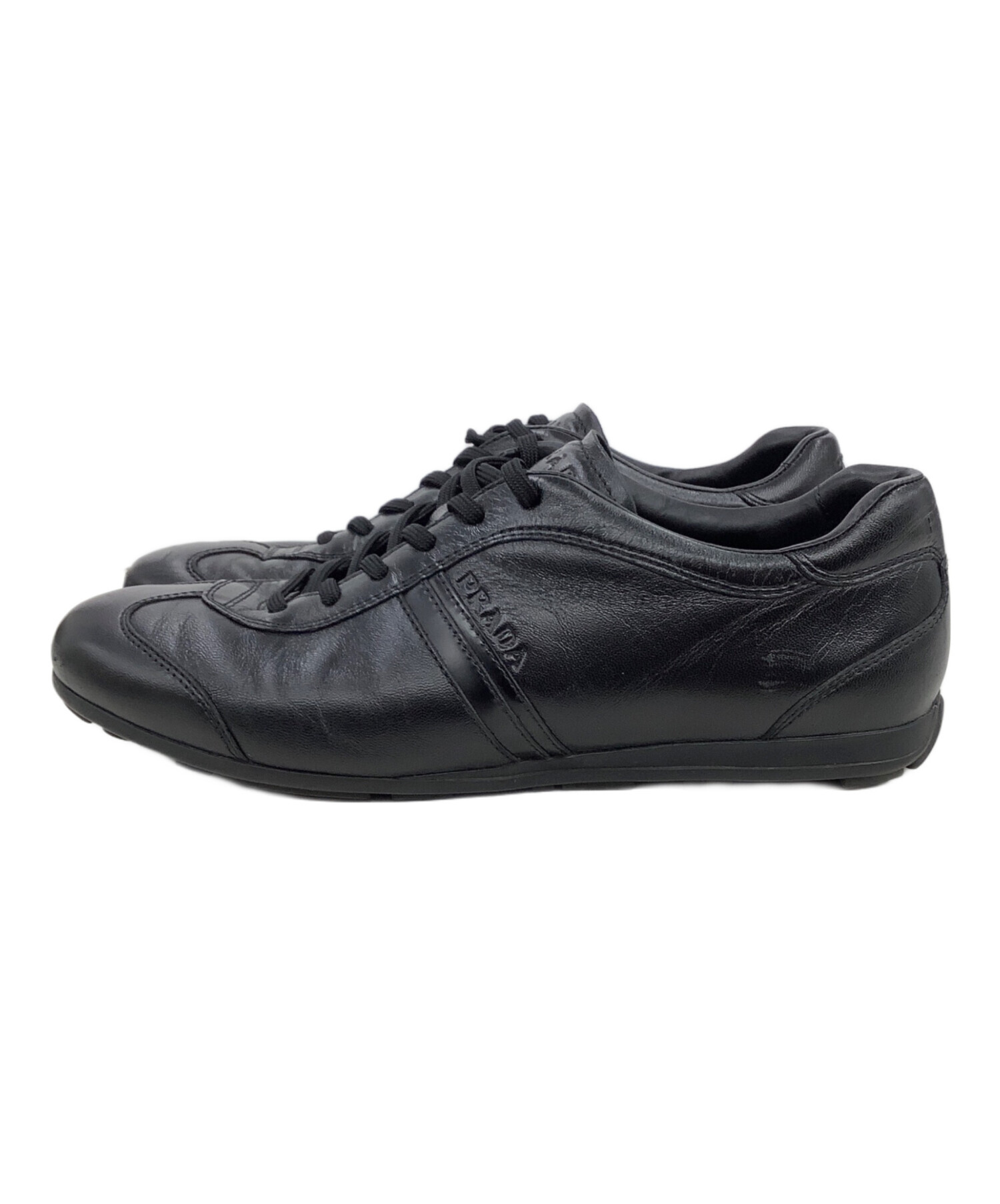 中古・古着通販】PRADA (プラダ) レザースニーカー ブラック サイズ:6