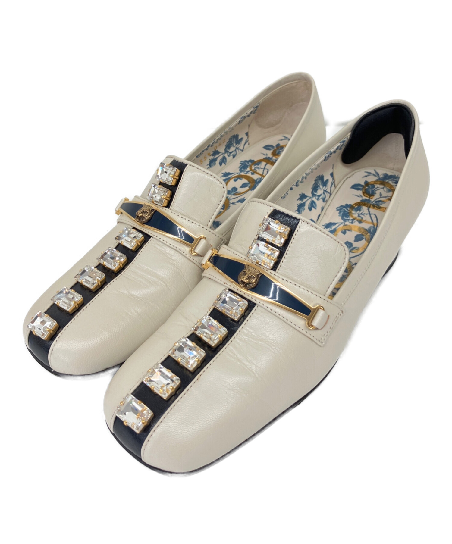 中古・古着通販】GUCCI (グッチ) CRYSTAL MID HEEL LOAFER ベージュ