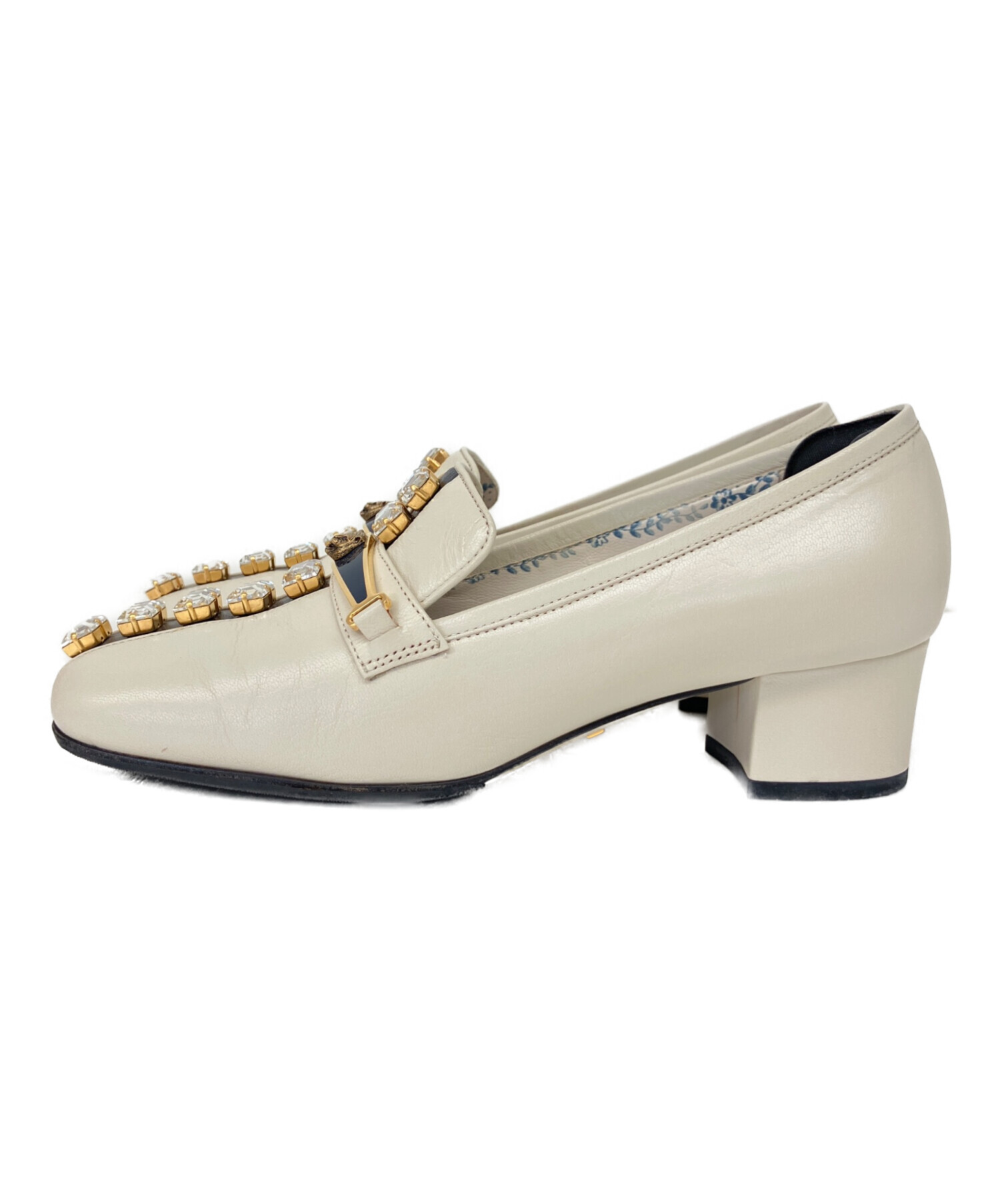 中古・古着通販】GUCCI (グッチ) CRYSTAL MID HEEL LOAFER ベージュ
