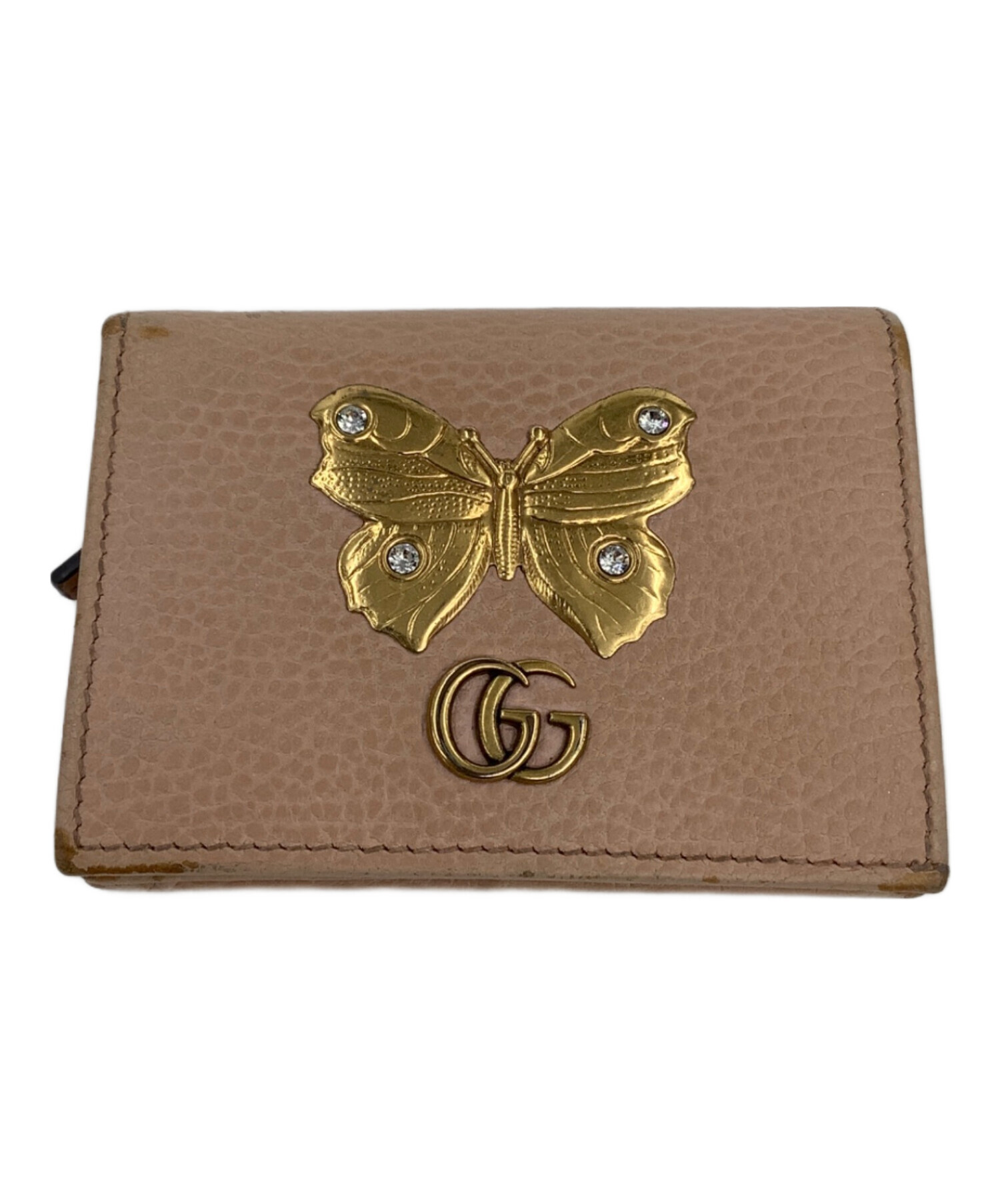 グッチ GUCCI 二つ折り財布 小銭入れ カード入れ ベージュ PVC/レザー 中古・古着通販】GUCCI (グッチ) 2つ折りコンパクト財布 ベージュ