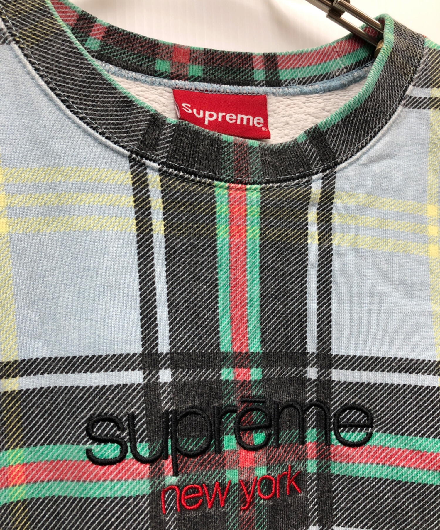中古・古着通販】Supreme (シュプリーム) Plaid crewneck ライトブルー 