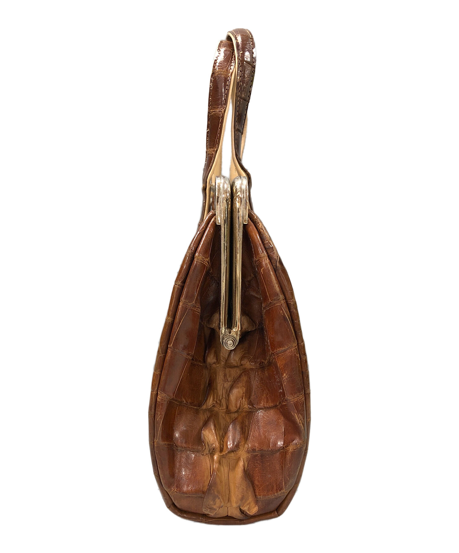 ハンドメイド ワニ型レザーバッグ ブラウン 中古・古着通販】ノーブランド (ノーブランド) ワニ革ハンドバッグ