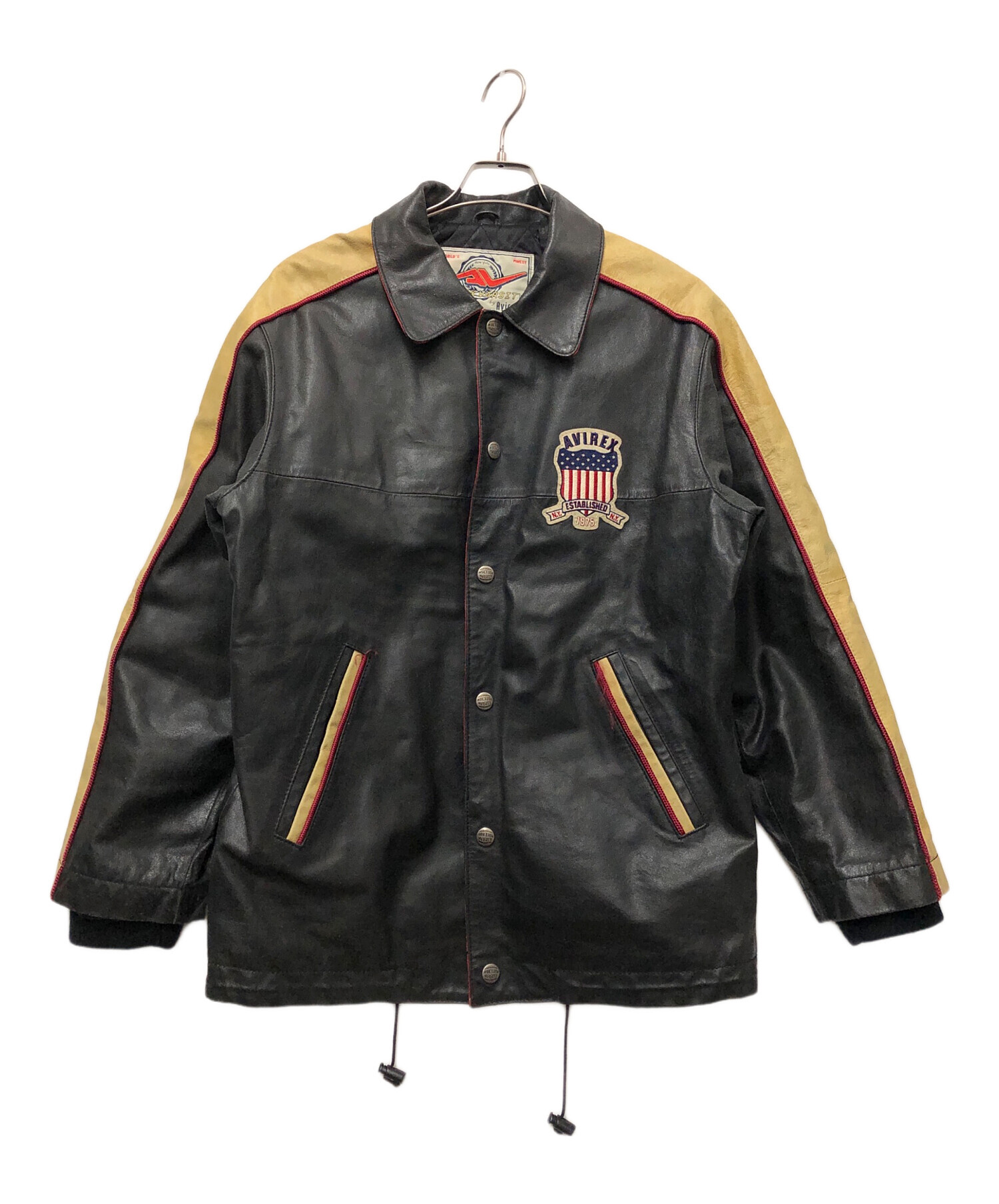AVIREX アヴィレックス レザー スタジアム ジャケット ブラック M AVIREX（アヴィレックス）オールレザー スタジャン AVIREX 革
