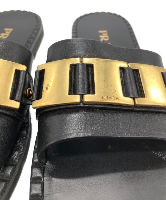 ぬこ出品✨　PRADA ブラック×ゴールド　サンダル 中古・古着通販】PRADA (プラダ) バックルゴールドサンダル ブラック