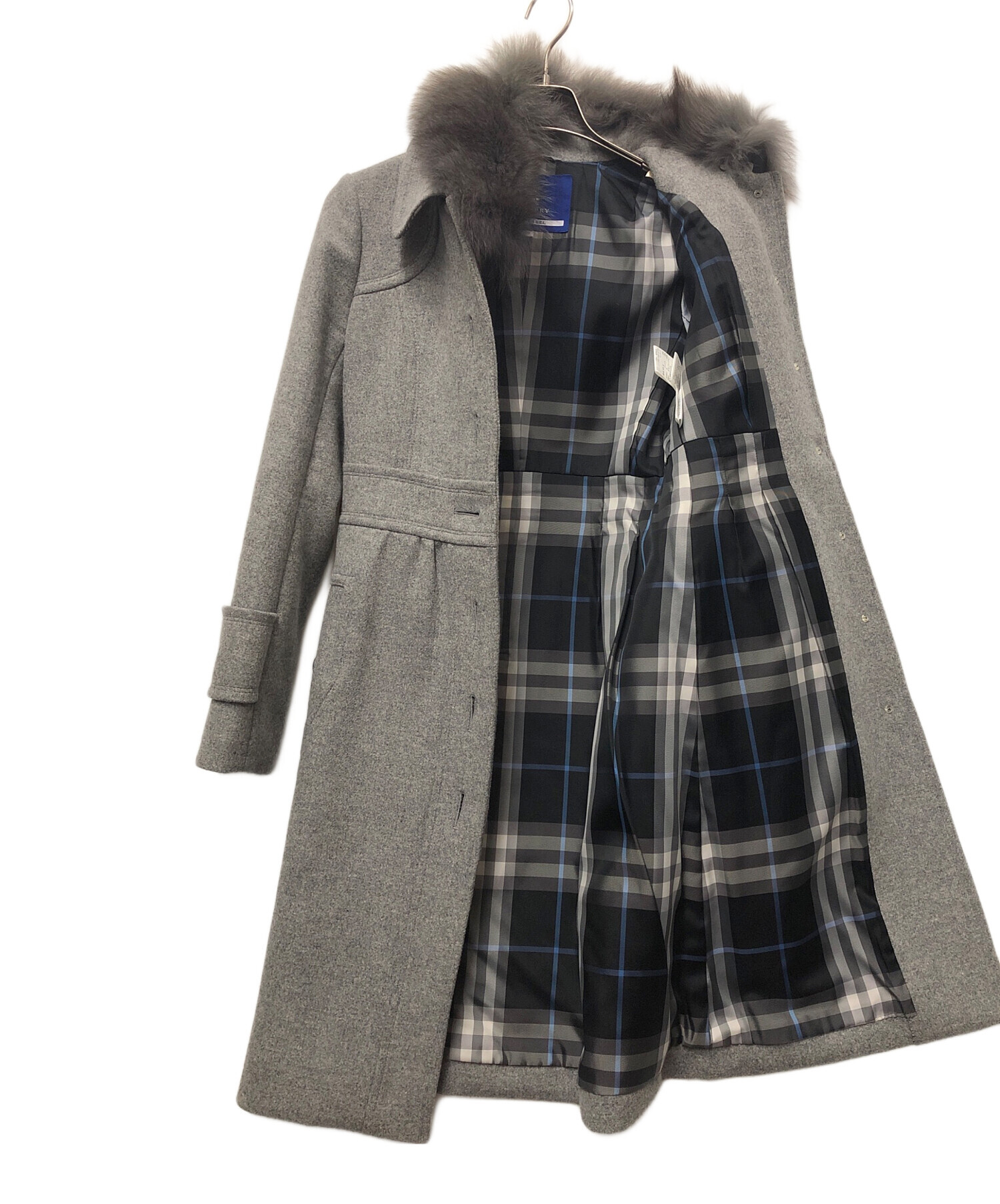 Burberry Blue Label Aラインコート アンゴラ混 36 黒 BURBERRY BLUE