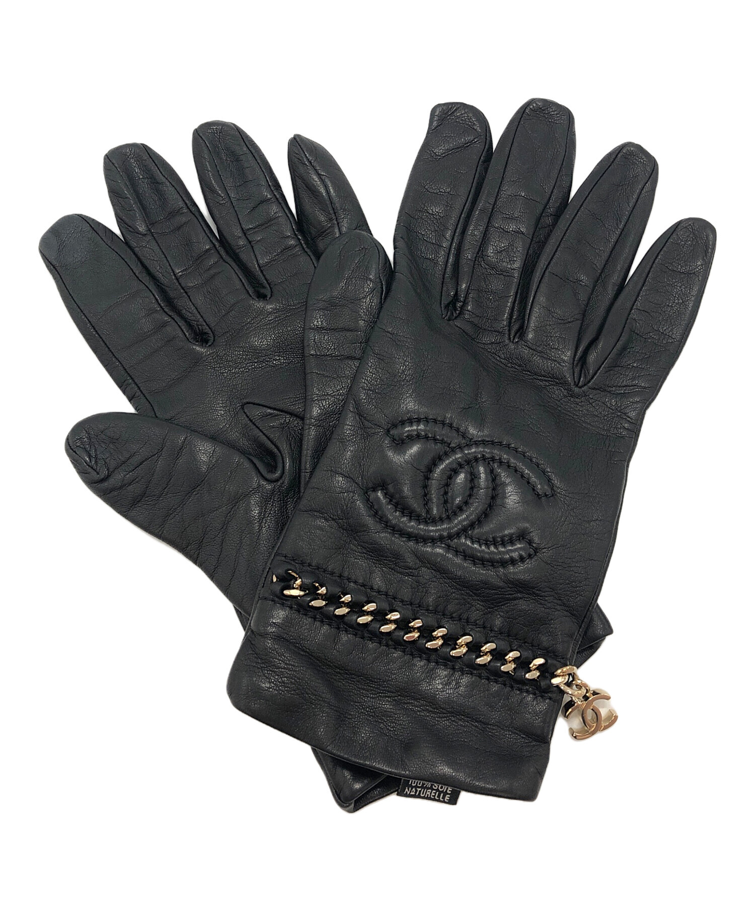 美品❤︎CHANEL シャネル ココマークボタン レザー オシャレ手袋 黒 中古・古着通販】CHANEL (シャネル) デカココマーク レザーグローブ
