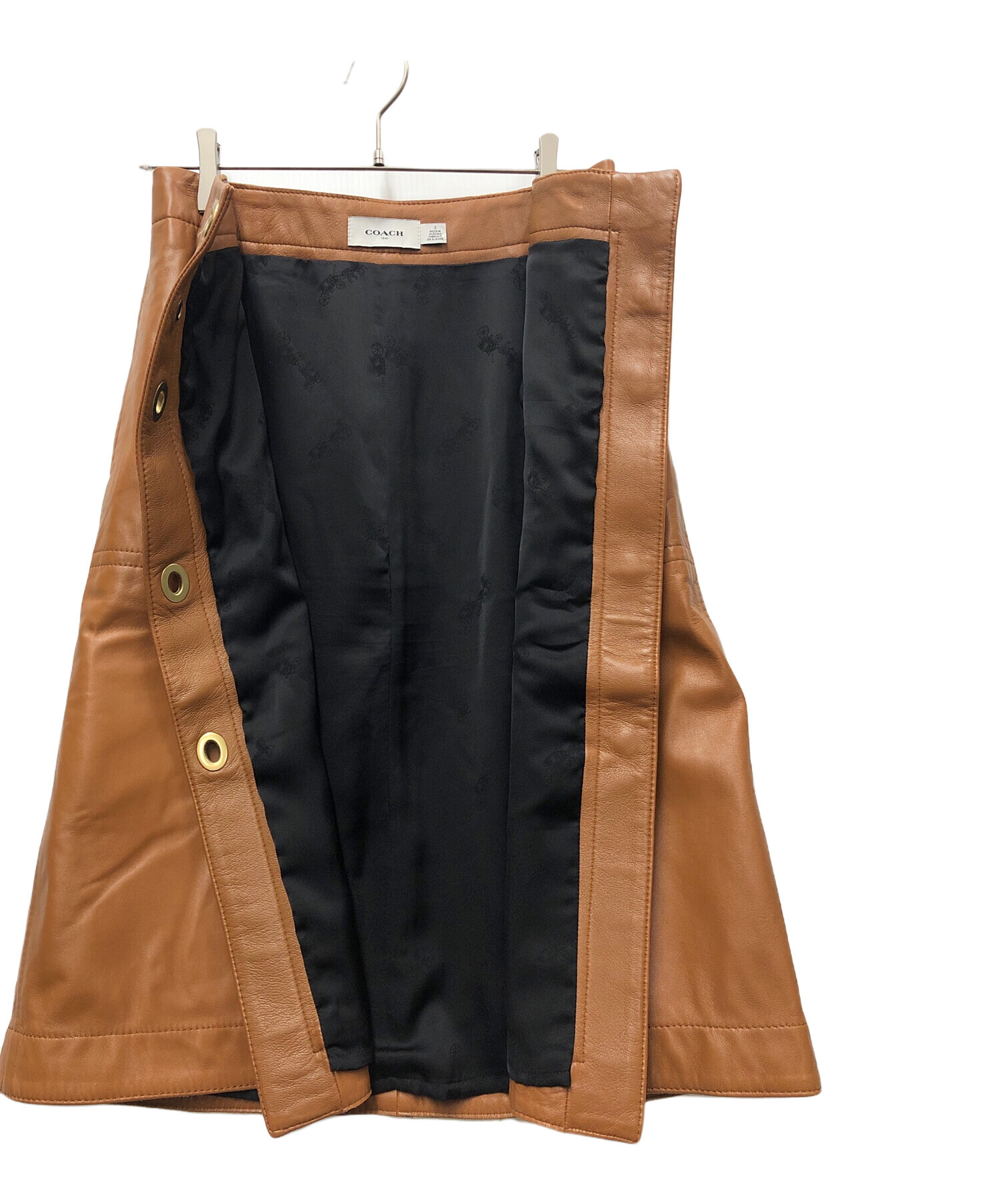 中古・古着通販】COACH (コーチ) レザースカート ブラウン サイズ:2