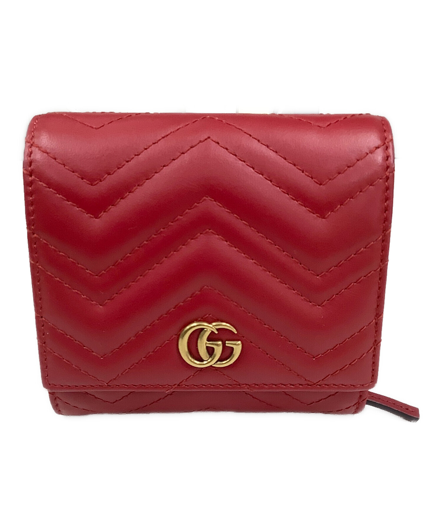 GUCCI グッチ 二つ折り財布 GGマーモント ロゴ金具 レザー 赤 中古・古着通販】GUCCI (グッチ) GUCCI(グッチ) GGマーモント 2つ折り