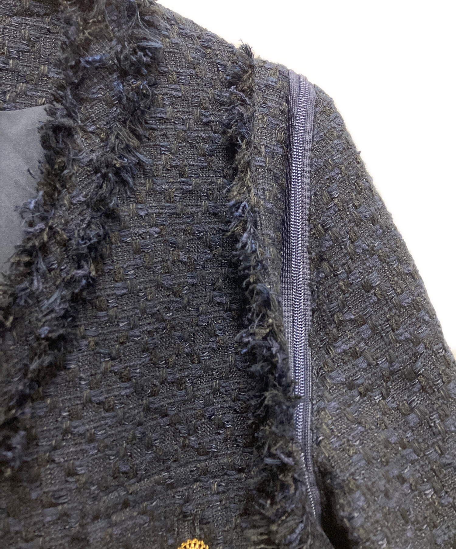 中古・古着通販】ORGUE (オルグ) Tweed fringe 2way jacket ネイビー