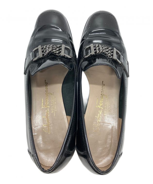 【未使用】フェラガモ ローファー ガンチーニ ブラック 8C レディース レザー 中古・古着通販】Salvatore Ferragamo (サルヴァトーレ フェラガモ