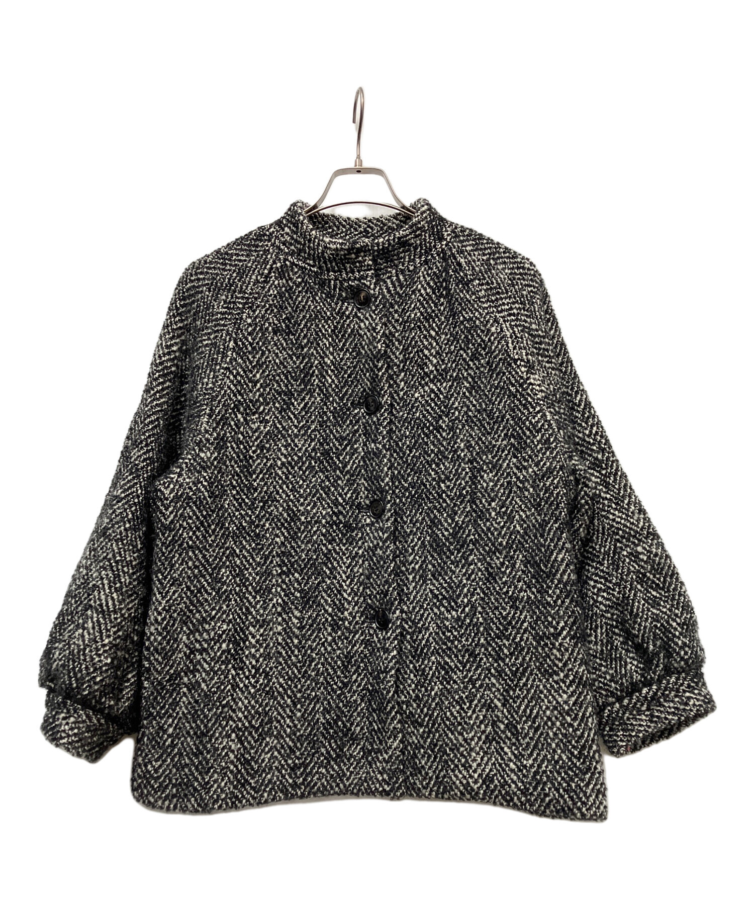 未使用級IENA ヘリンボンツイード ハーフコート　黒　36 近年モデル 中古・古着通販】IENA (イエナ) ヘリンボンツイードハーフコート