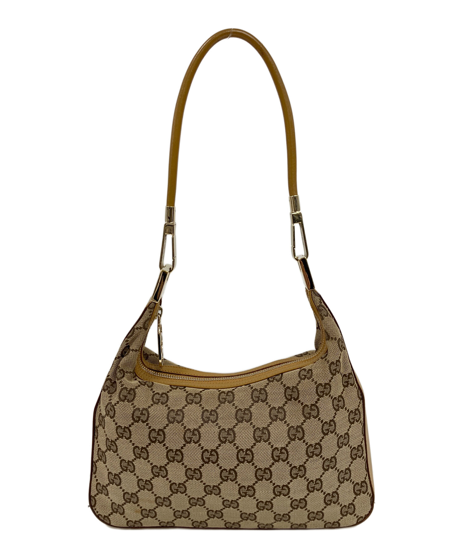 GUCCI GGキャンバス ワンショルダーバッグ 収納多数 レザー ベージュ系 GUCCI GGキャンバス ワンショルダーバッグ 収納多数 レザー ベージュ系