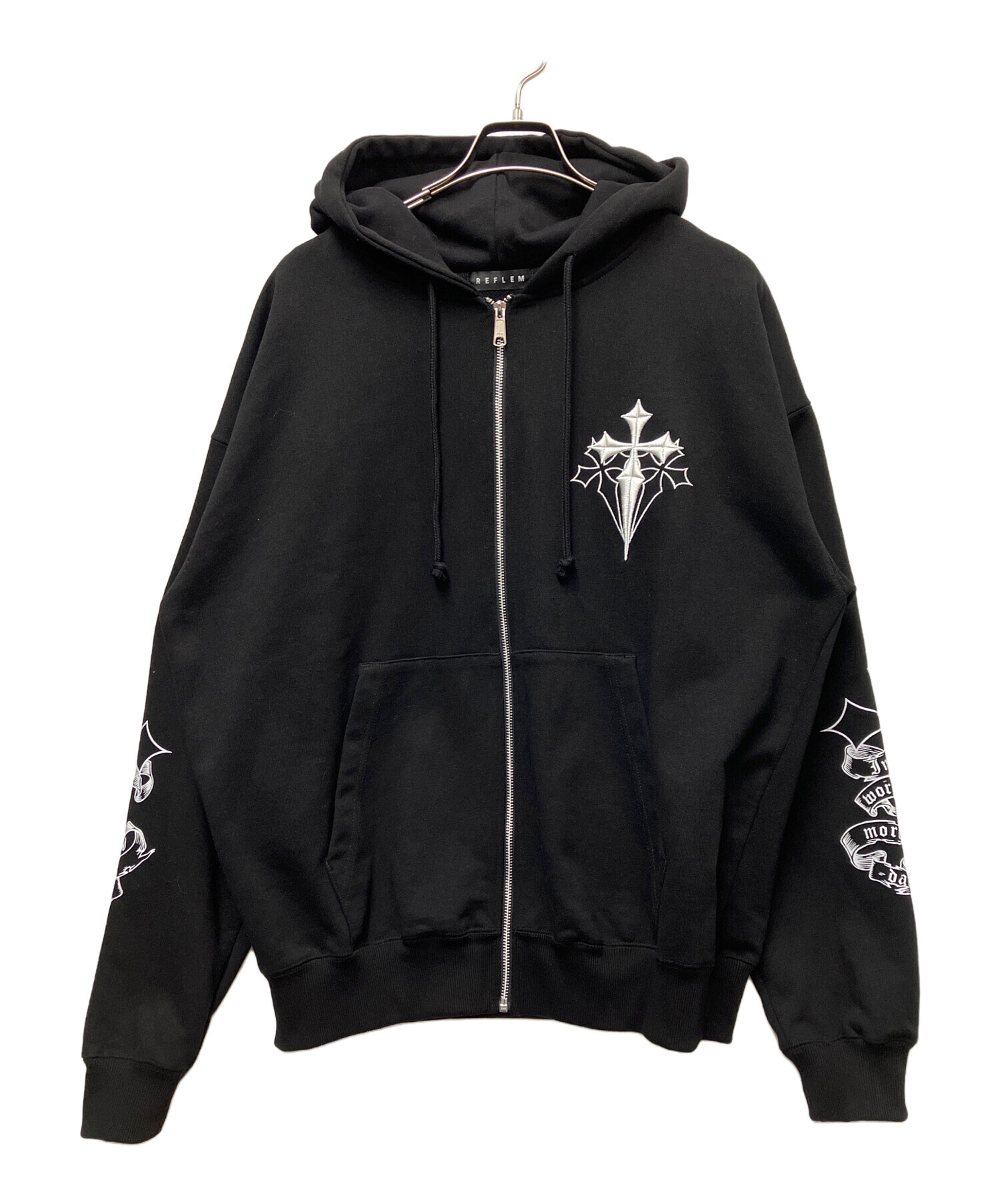 REFLEM クロスパッチ2WAY セパレートスリーブZIPパーカー ブラック 中古・古着通販】REFLEM (レフレム) クロス刺繍ジップアップパーカー