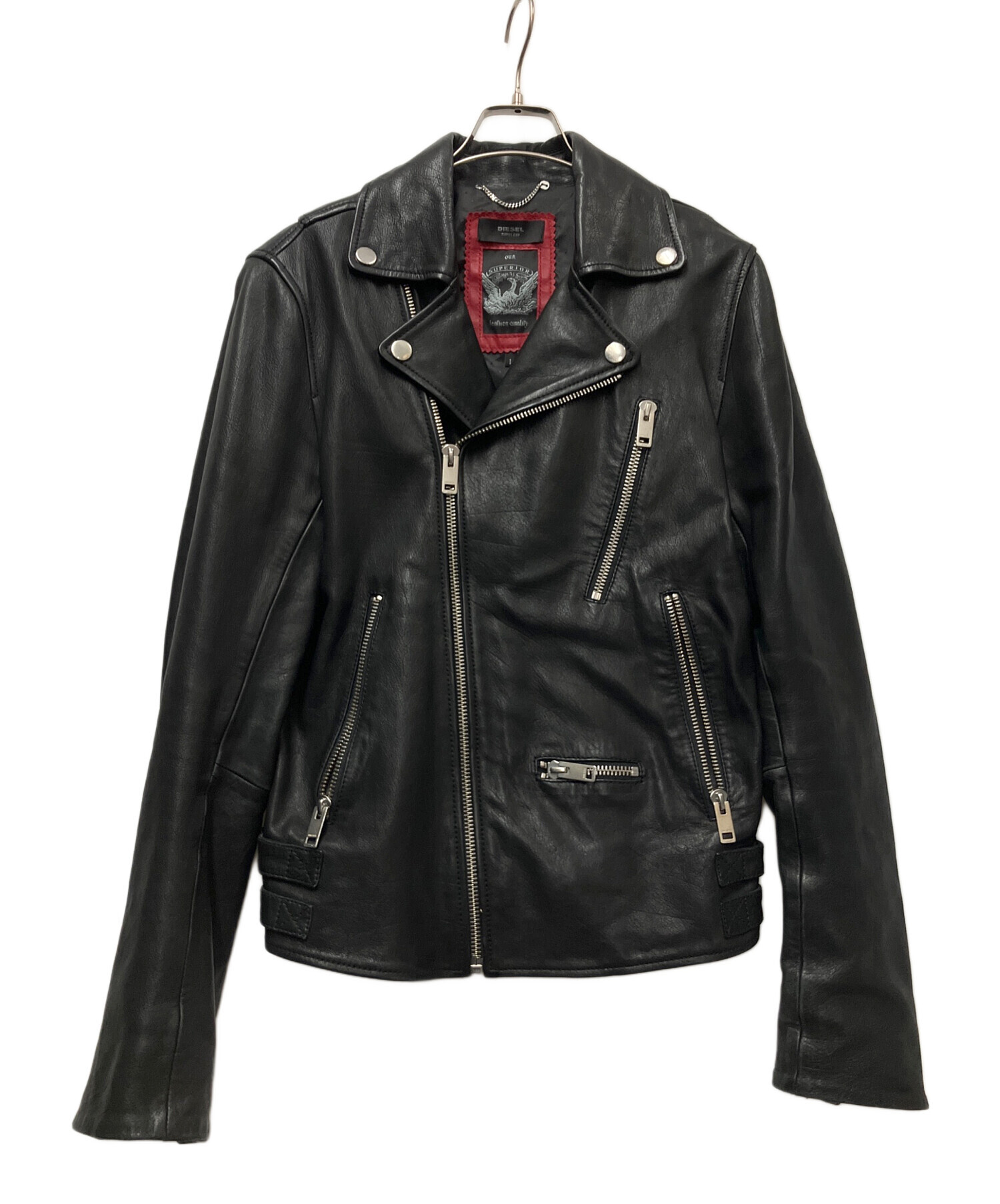 DIESEL ダブルライダースジャケット Sサイズ ブラック 中古・古着通販】DIESEL (ディーゼル) ダブルライダースジャケット