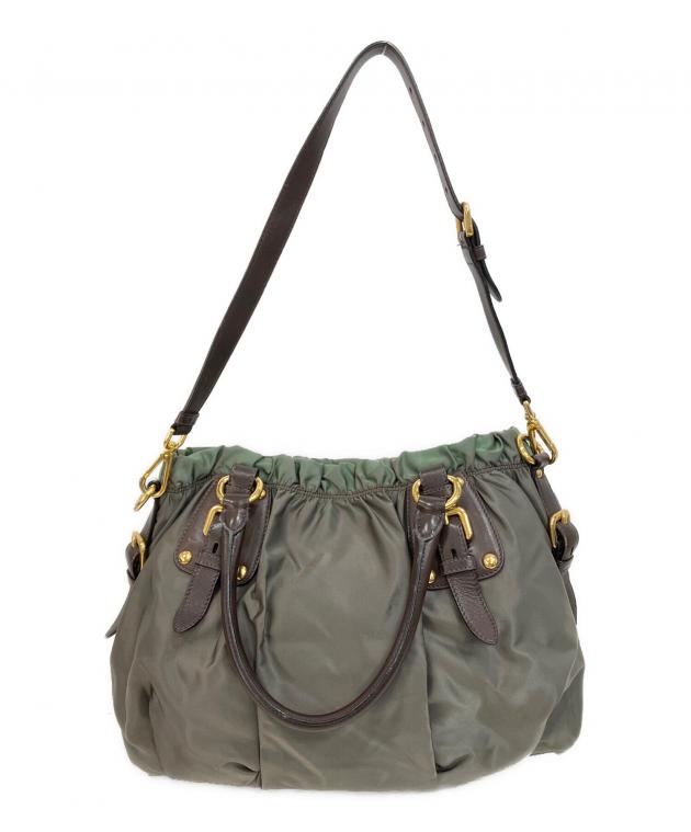 中古・古着通販】PRADA (プラダ) ギャザー2WAYバッグ グリーン